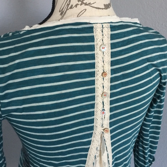 Anthropologie Meadow Rue Lace Top Stripped Teal - Picture 6 of 8